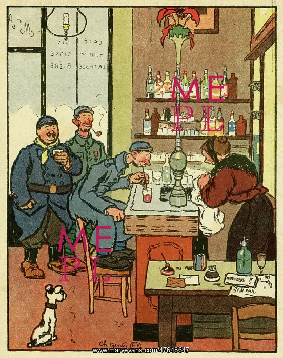 : Cartoon, Time for a drink, WW1 : Cartoon, Time for a drink, WW1
