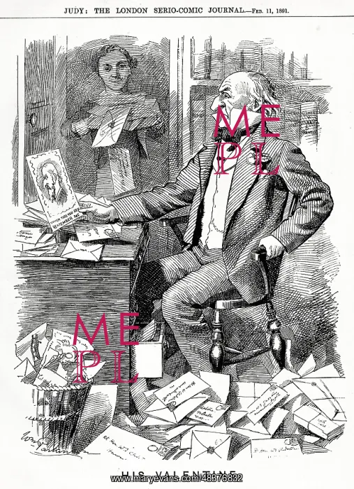 : Cartoon, His Valentine, W E Gladstone at his desk : Cartoon, His Valentine, W E Gladstone at his desk