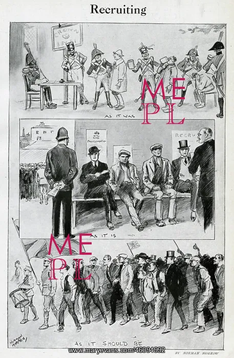 : Cartoon, three views of Recruiting, WW1 : Cartoon, three views of Recruiting, WW1