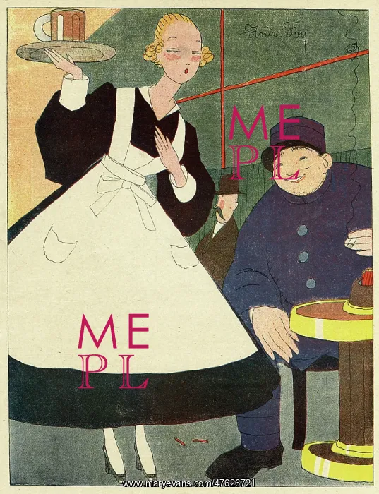 : Cartoon, Waitress, WW1 : Cartoon, Waitress, WW1