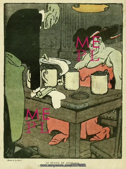 : Cartoon, Waking up Germania, WW1 : Cartoon, Waking up Germania, WW1