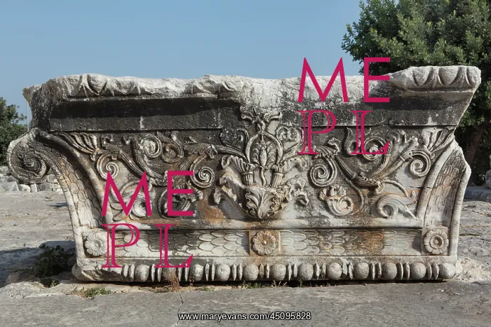 : Carved capital, Temple of Apollo, Didyma, Aydin, Turkey : Carved capital, Temple of Apollo, Didyma, Aydin, Turkey