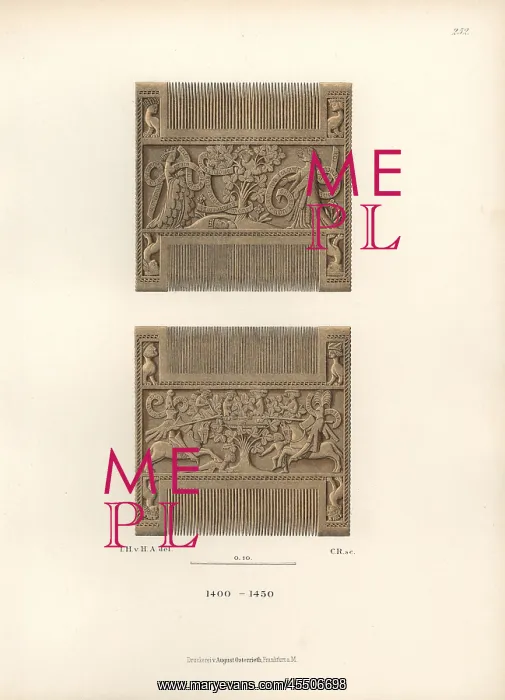 : Carved comb from the 15th century showing a : Carved comb from the 15th century showing a
