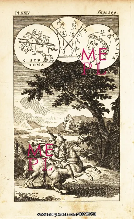 : Castor and Pollux, the Dioscuri, on horseback : Castor and Pollux, the Dioscuri, on horseback