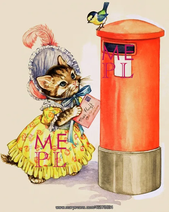  : Cat in a bonnet posting a letter at a letter box