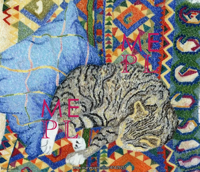  : Cat on Cushion 3 ? on patterned carpet (pastel)