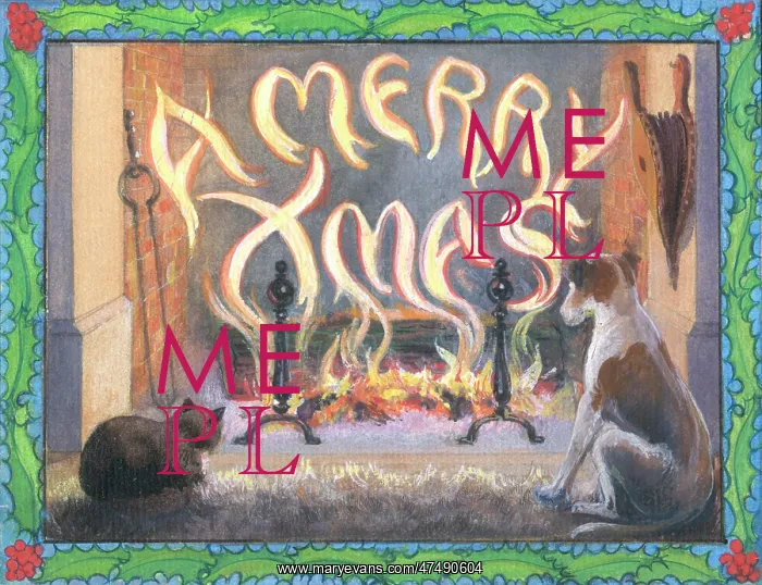 : Cat and dog sitting by fireplace : Cat and dog sitting by fireplace