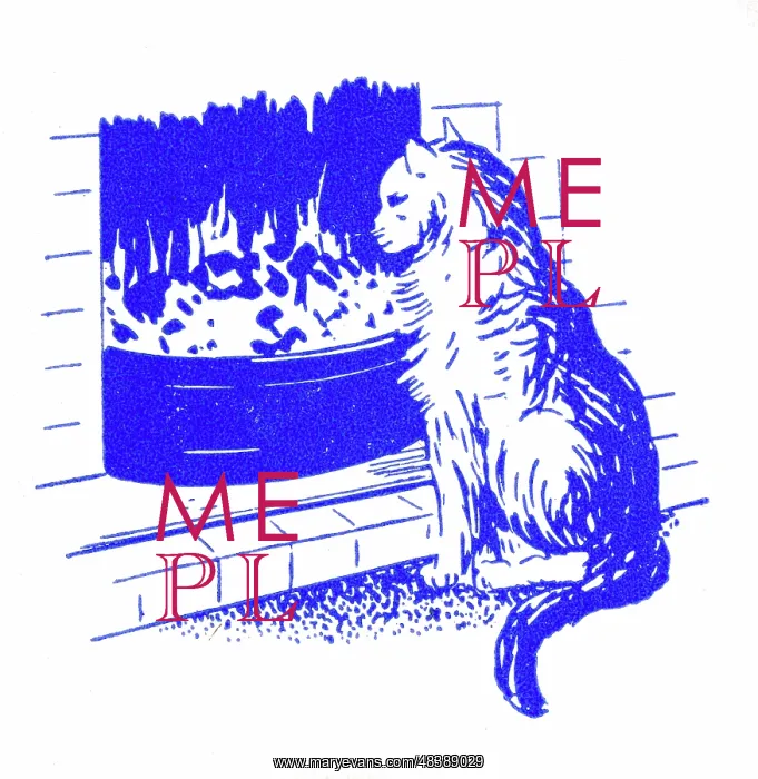  : Cat by a fire - 1950s printer's block
