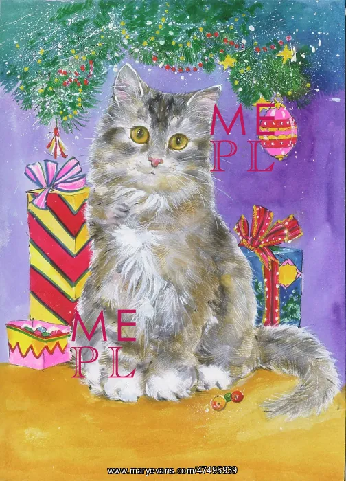  : Cat and presents under Christmas tree