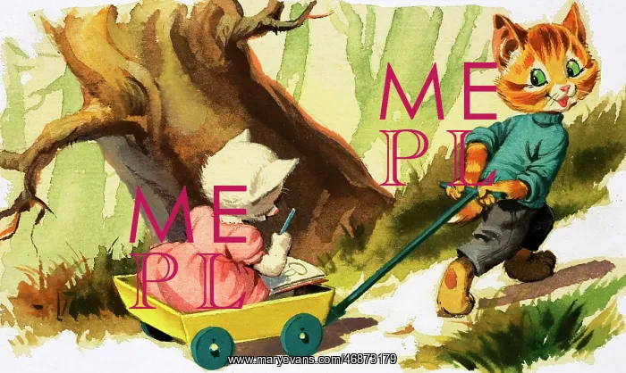  : Cat pulling another cat uphill in a cart