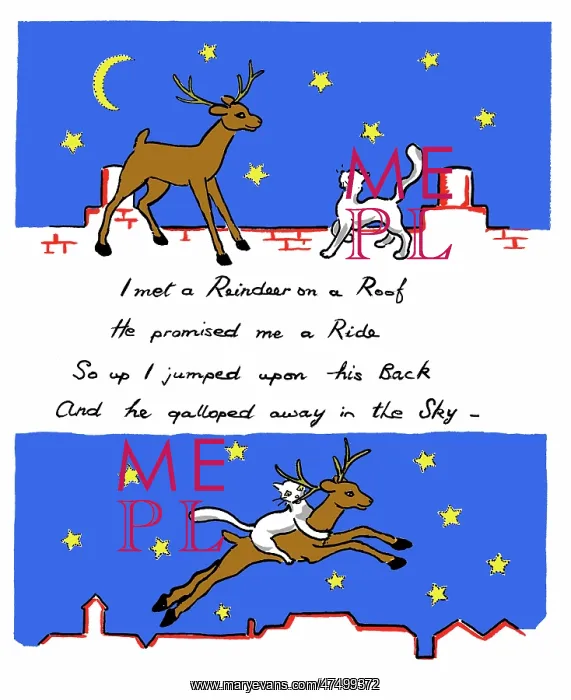 : Cat and Reindeer on a roof : Cat and Reindeer on a roof