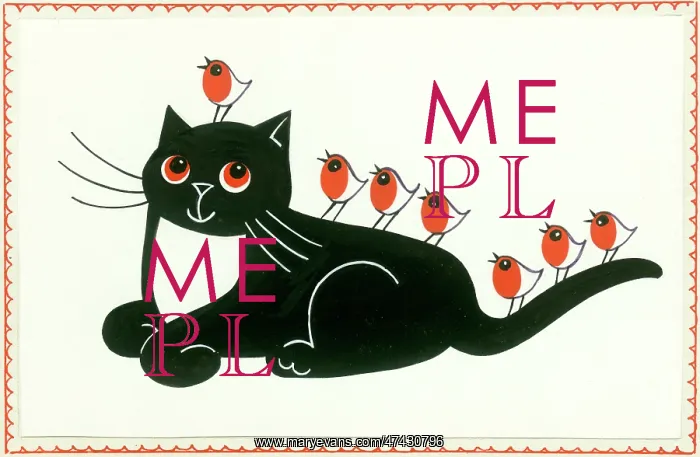  : Cat with seven robins