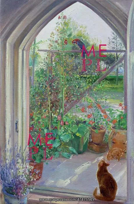 : Cat and Trellis ? with parrot & plants : Cat and Trellis ? with parrot & plants