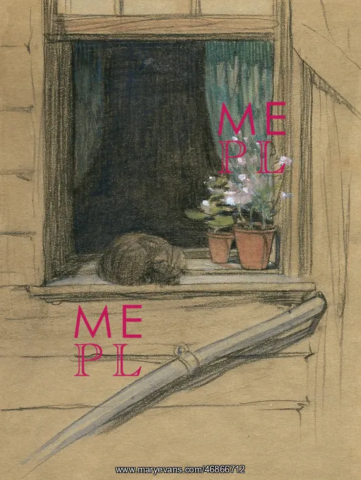 : Cat on a windowsill by Muriel Dawson : Cat on a windowsill by Muriel Dawson