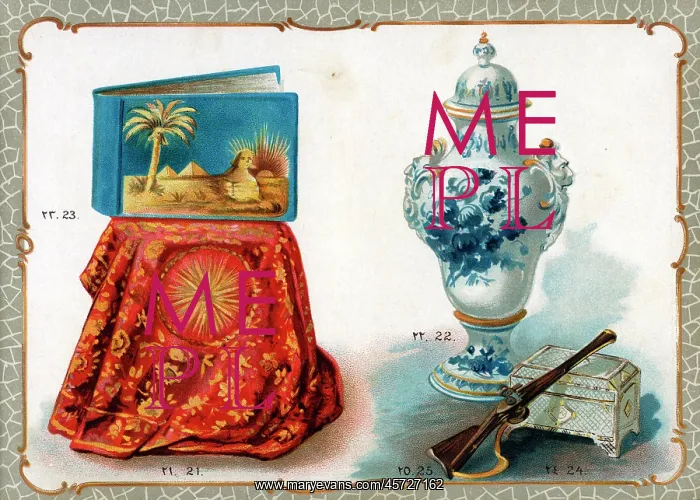 : Catalogue illustration, embroidered cloth, vase, album, etc : Catalogue illustration, embroidered cloth, vase, album, etc