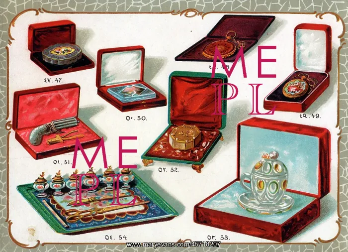 : Catalogue illustration, items in presentation boxes, etc : Catalogue illustration, items in presentation boxes, etc