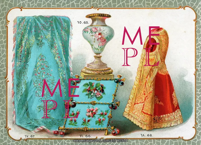 : Catalogue illustration, vase, embroidery, carpet, costume : Catalogue illustration, vase, embroidery, carpet, costume