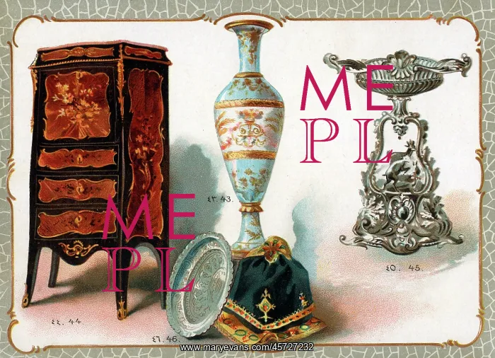 : Catalogue illustration, vase, writing desk, ornament, plate : Catalogue illustration, vase, writing desk, ornament, plate