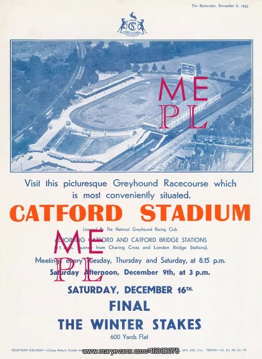 : CATFORD STADIUM ADVERTISEMENT : CATFORD STADIUM ADVERTISEMENT