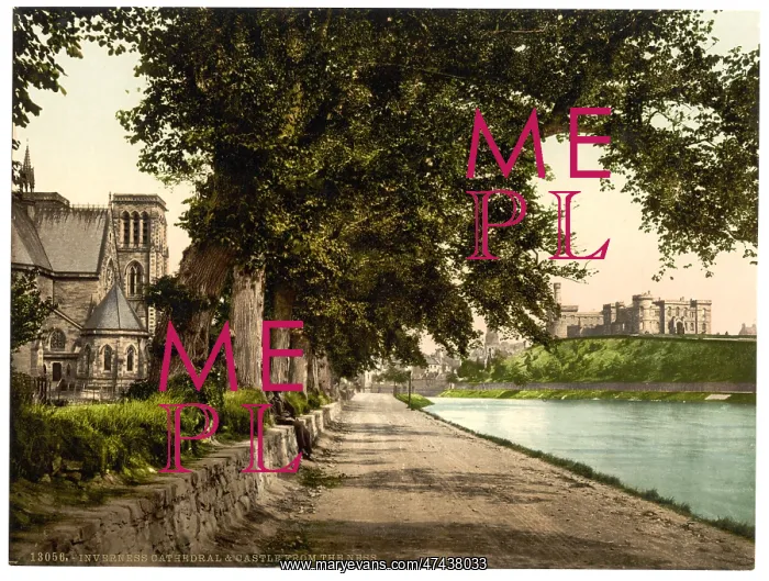 : Cathedral and castle from the Ness, Inverness, Scotland : Cathedral and castle from the Ness, Inverness, Scotland