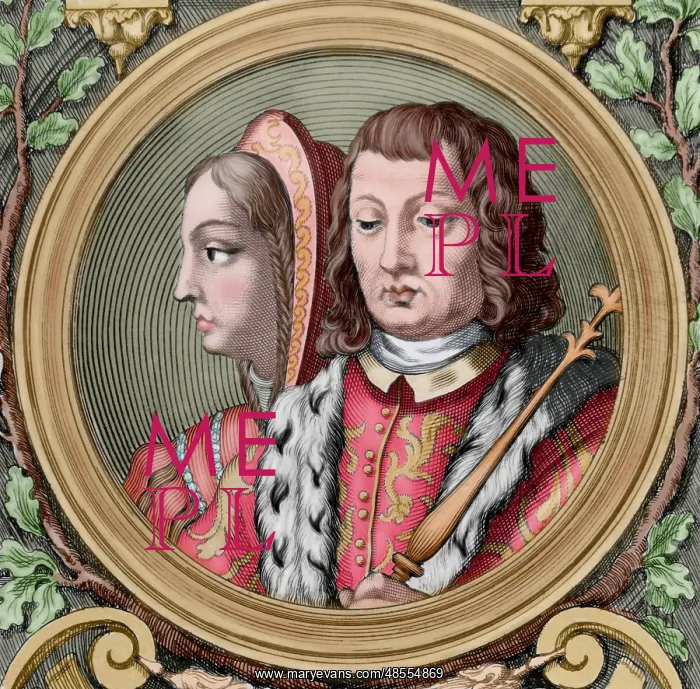 : Catholic Kings, Isabella and Ferdinand. Spain. Colored engra : Catholic Kings, Isabella and Ferdinand. Spain. Colored engra