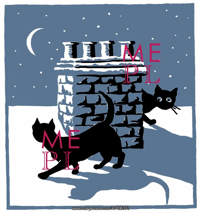 : Two cats by chimney pot in the moonlight : Two cats by chimney pot in the moonlight