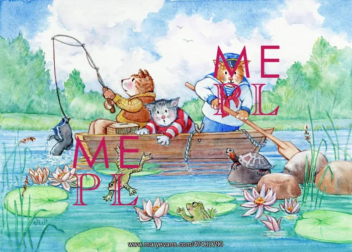 : Cats Fishing in a Boat : Cats Fishing in a Boat