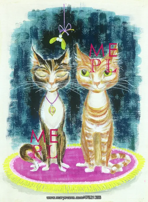 : Two cats under a mistletoe sprig : Two cats under a mistletoe sprig