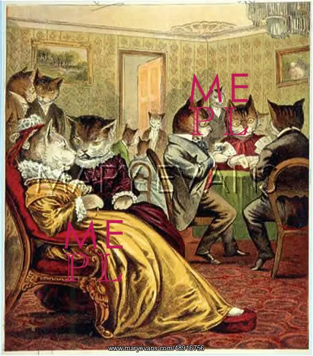 : CATS AT A PARTY C1860 : CATS AT A PARTY C1860
