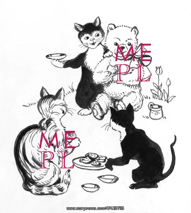  : Three cats and a teddy bear