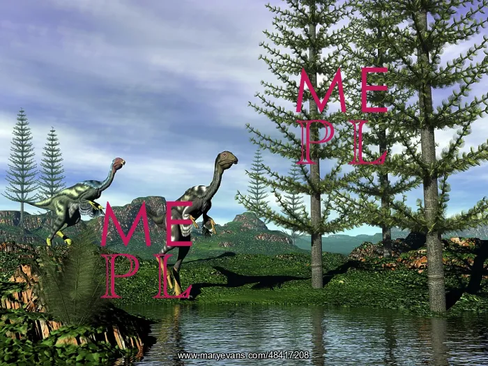 : Caudipteryx dinosaurs at the water's edge next to tempskya ? : Caudipteryx dinosaurs at the water's edge next to tempskya ?
