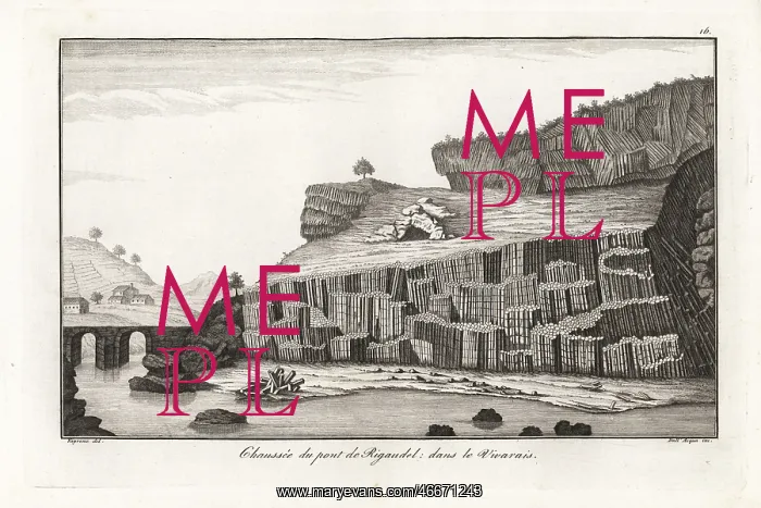: Causeway at Rigaudel bridge, Vivarais, France, 18th century : Causeway at Rigaudel bridge, Vivarais, France, 18th century