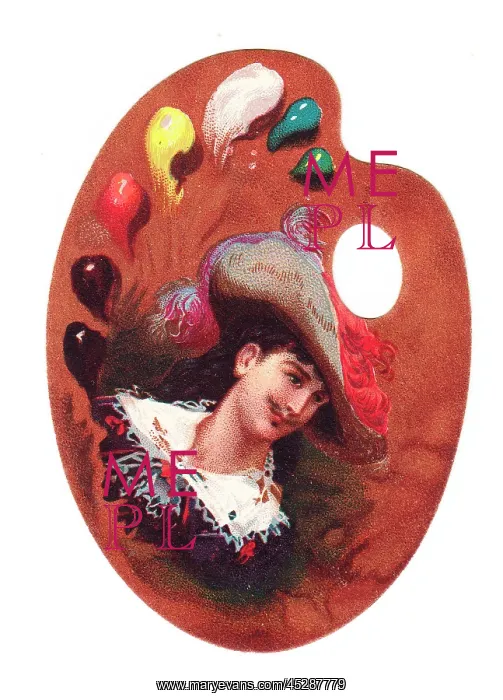  : Cavalier man on a palette-shaped greetings card