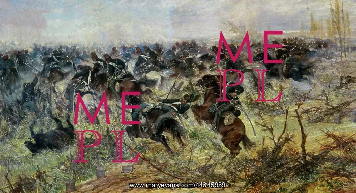 : Cavalry charge in Montebello, painted : Cavalry charge in Montebello, painted