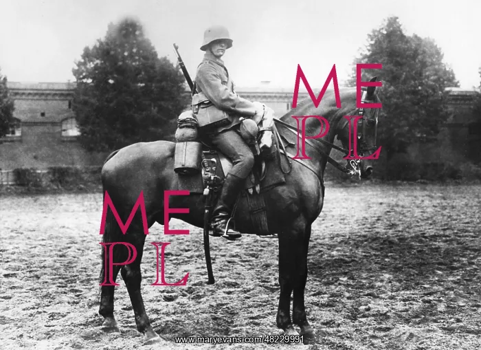 : Cavalry soldier on horse, 1930 : Cavalry soldier on horse, 1930