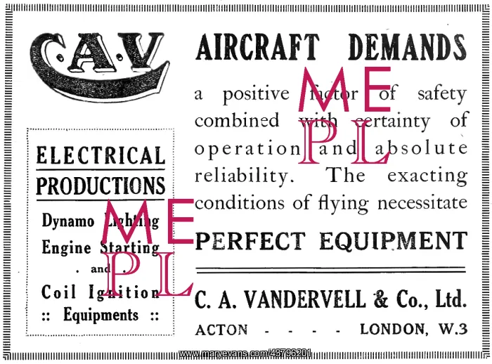: C.A.Vandervell. Electrical Components For Aircraft : C.A.Vandervell. Electrical Components For Aircraft