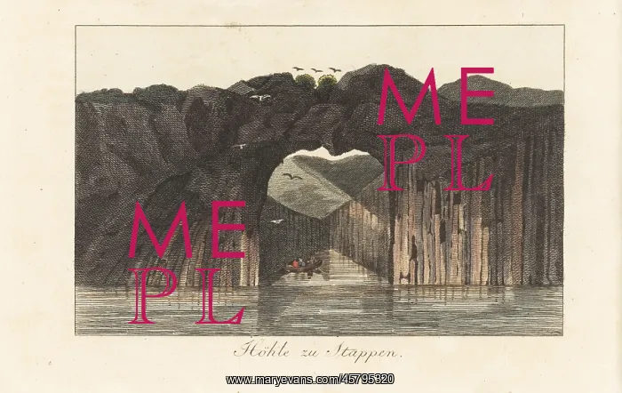 : Cave with columnar cliffs near Stappen, Iceland, 1811 : Cave with columnar cliffs near Stappen, Iceland, 1811