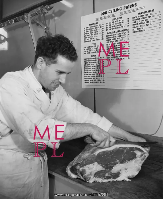 : Ceiling prices on meats are posted by an American : Ceiling prices on meats are posted by an American