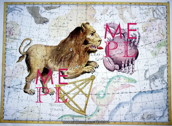  : Celestial Star Map of Leo and Cancer Constellations