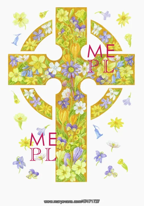  : Celtic cross of spring flowers