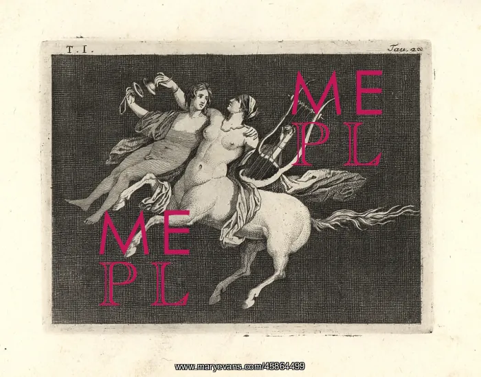 : Centauress carrying a young man, playing the : Centauress carrying a young man, playing the