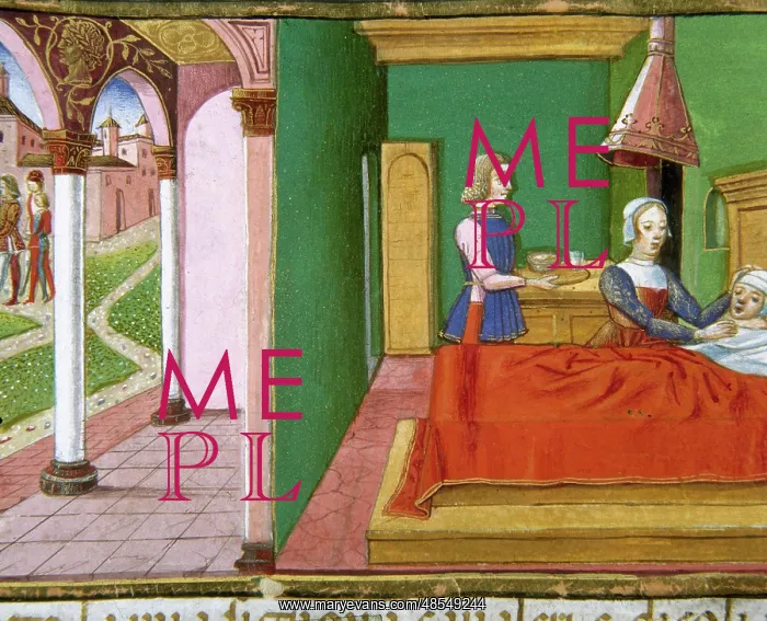 : The centurion's servant sick in bed. Codex of Predis (1476) : The centurion's servant sick in bed. Codex of Predis (1476)