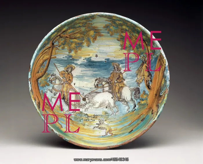 : Ceramic bowl decorated with a bullfighting scene : Ceramic bowl decorated with a bullfighting scene