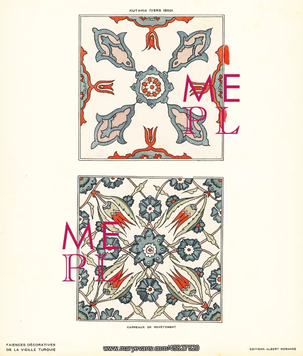 : Ceramic floor tiles decorated with tulips and : Ceramic floor tiles decorated with tulips and