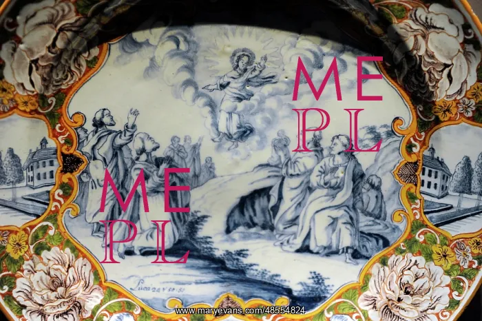  : Ceramic. Plate decorated with religious scene. 18th centurie