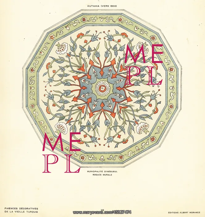 : Ceramic rosette wall tile decorated with flowers : Ceramic rosette wall tile decorated with flowers