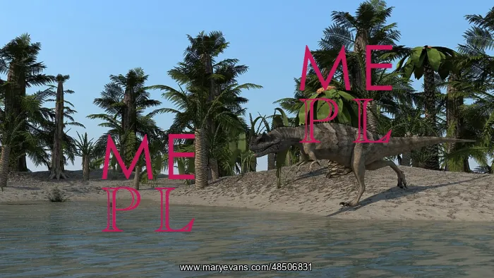 : Ceratosaurus hunting on the shoreline of a lake : Ceratosaurus hunting on the shoreline of a lake