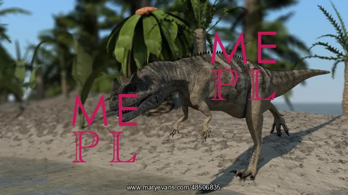 : Ceratosaurus hunting on the shoreline of a lake : Ceratosaurus hunting on the shoreline of a lake