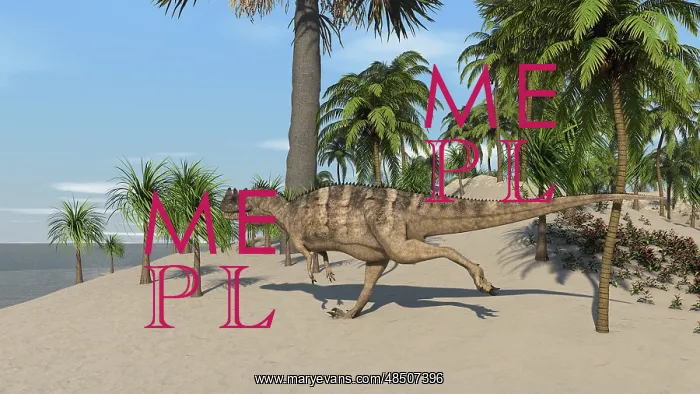 : Ceratosaurus running across a tropical landscape : Ceratosaurus running across a tropical landscape