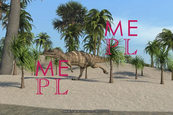 : Ceratosaurus running across a tropical landscape : Ceratosaurus running across a tropical landscape